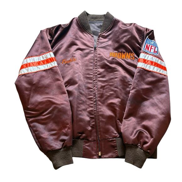 Cleveland Browns NFL Cut Tag Satin Jacket Men’s Medium Cookie - Picture 2 of 6